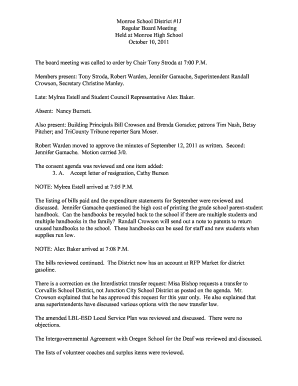 Sample minutes of the meeting - MONROE SCHOOL DISTRICT 1J - REGULAR SCHOOL BOARD MEETING Minutes - October 10 2011 - monroe k12 or