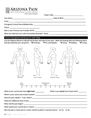 Patient Intake Form for Pain Management Clinic