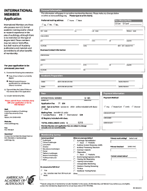American Academy of Audiology International Membership Application