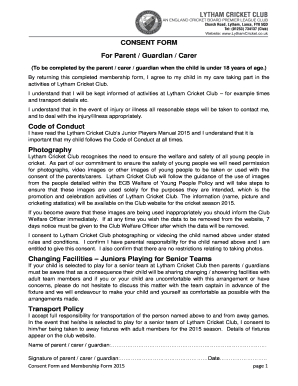 CONSENT FORM For Parent Guardian Carer - lythamcricket co
