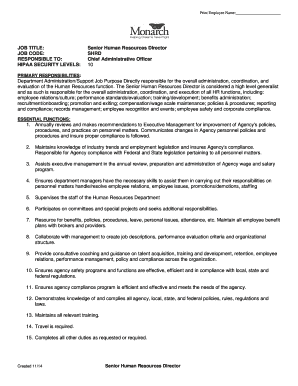 Senior Human Resources Director Job Description