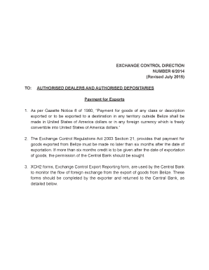 Exchange Control Export Reporting Form