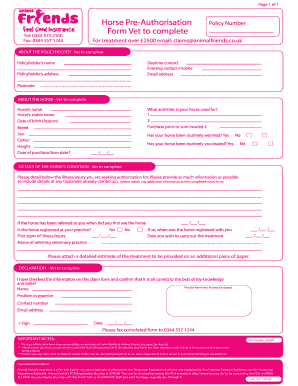 Horse Pre-Authorisation Form