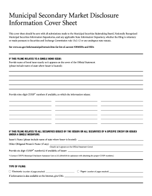 Municipal Secondary Market Disclosure Cover Sheet
