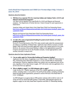 Printable mechanic work order - Early Head Start Expanision and Child Care Partnerships FAQs Volume 2 June 30 2014 Early Head Start Expanision and Child Care Partnerships