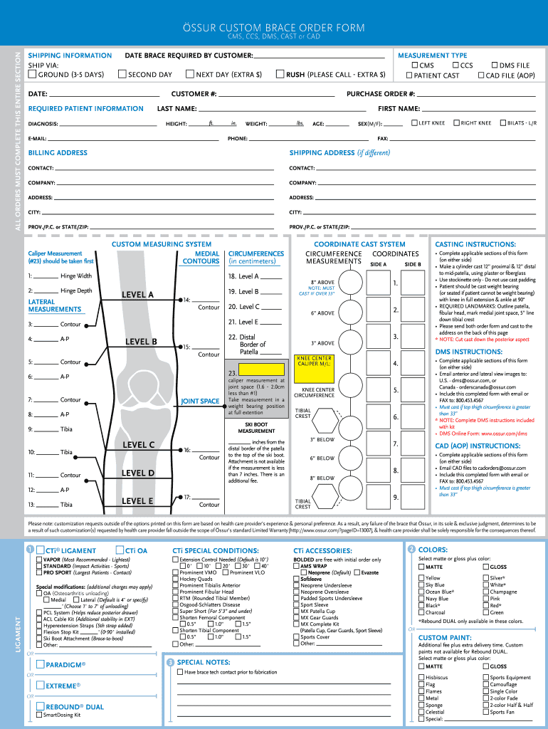 cti custom knee brace order form Preview on Page 1