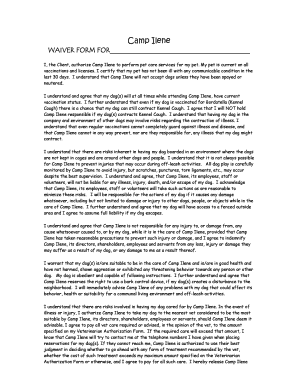 Camp Ilene Pet Care Waiver Form