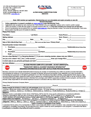 Alpine Skiing Competition Membership Form
