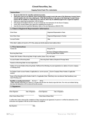 Outgoing Federal Funds Wire Authorization