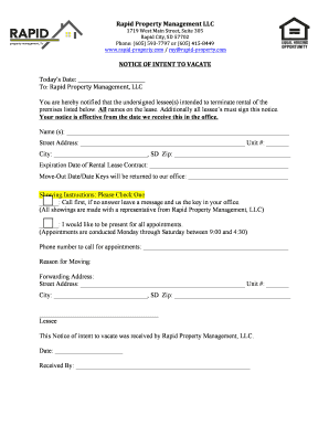 Rapid Property Management LLC NOTICE OF INTENT TO VACATE ...