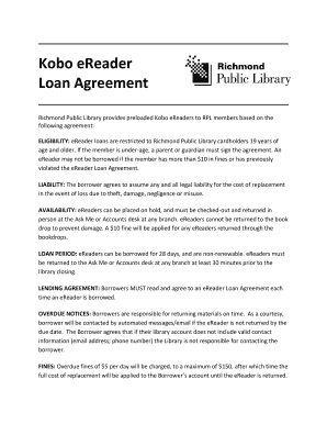 Letter of loan agreement - Kobo eReader Loan Agreement - Richmond Public Library