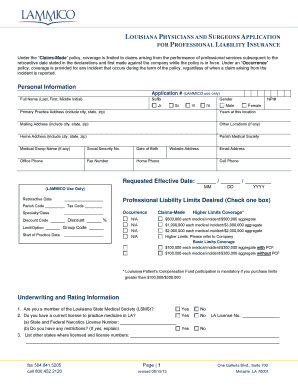 Louisiana Physicians and Surgeons Professional Liability Insurance Application