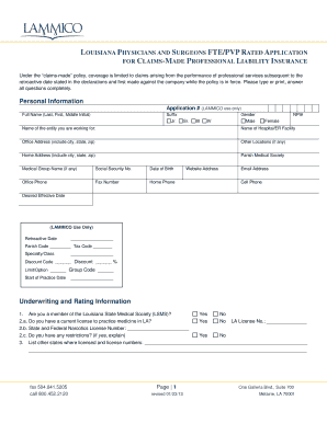 Louisiana Physicians and Surgeons FTE/PVP Rated Application
