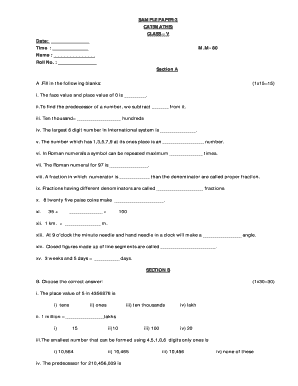 Maths Exam Paper for Class 5