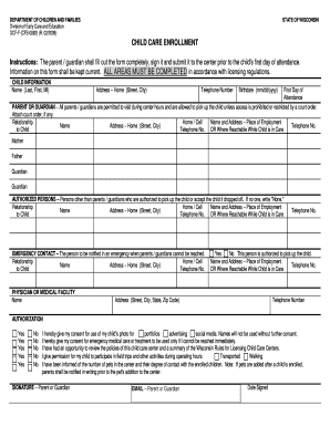 Wisconsin Child Care Enrollment Form