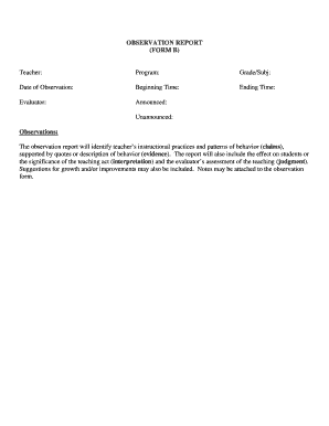 Observation Report Form B