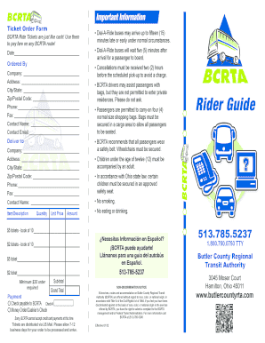 BCRTA Ride Tickets Order Form
