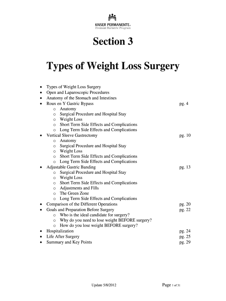 Fillable Online Types of Weight Loss Surgery Fax Email Print pdfFiller