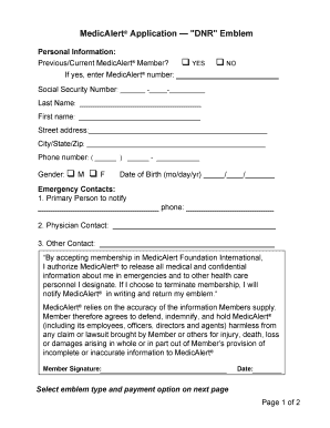 MedicAlert DNR Emblem Application