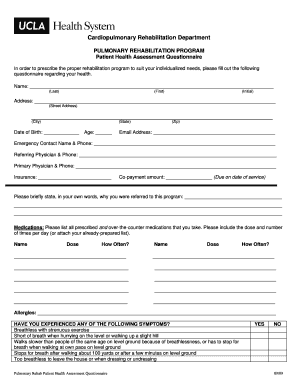 Pulmonary Rehabilitation Patient Health Assessment Questionnaire