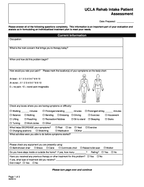 UCLA Rehab Intake Patient Assessment Form