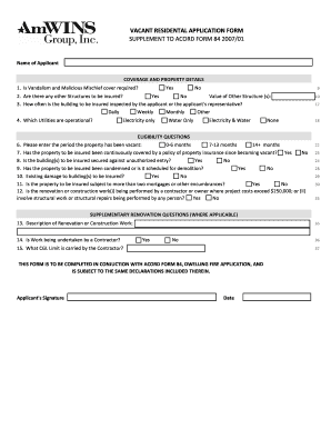 Vacant Residential Application Form