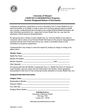 University of Missouri Member Designated Release of Information