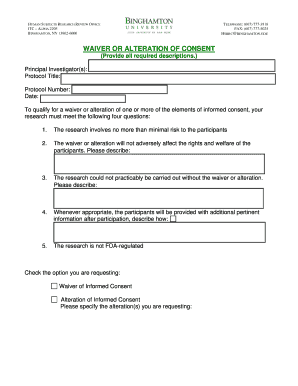 Waiver or Alteration of Informed Consent Form
