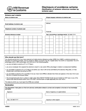 Disclosure of avoidance scheme Notification of scheme reference number by scheme user Form for completion by users of notifiable arrangements