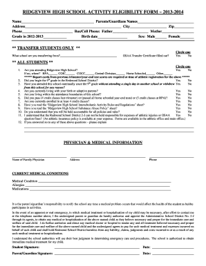 Youth permission slip - RIDGEVIEW HIGH SCHOOL ACTIVITY ELIGIBILITY FORM 2013-2014 - rvhs redmond k12 or