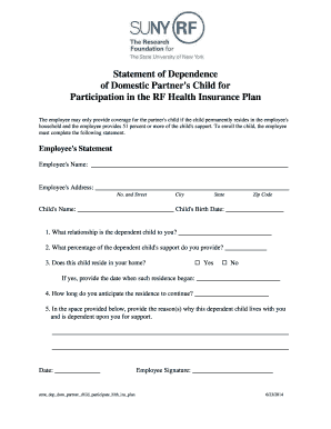 Domestic Partner's Child Health Insurance Enrollment Form