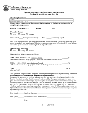 O eduction Agreement ptional Retirement Plan Salary R For