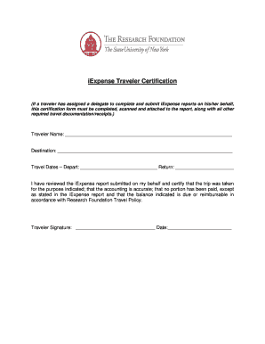 iExpense Traveler Certification Form