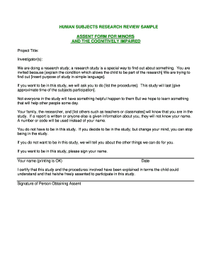Assent Form for Minors and the Cognitively Impaired