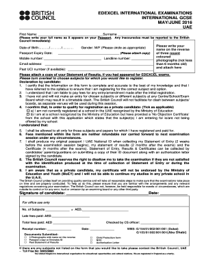 Edexcel International GCSE Exam Registration Form