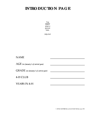 4-H Record Book Introduction Page