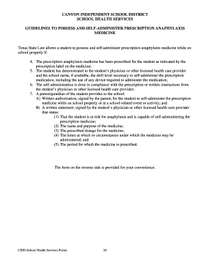 Texas Student Anaphylaxis Medicine Self-Administration Form