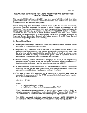 South African Local Content Declaration Certificate