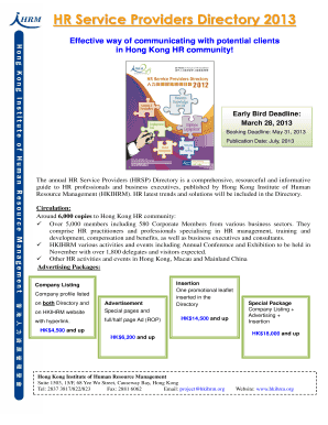 HR Service Providers Directory 2013 Advertising Order Form