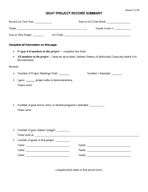 4-H Goat Project Record Summary