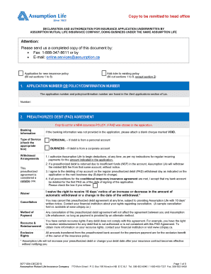 Assumption Life Insurance Application Form