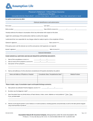 Master service agreement word template - Physician's Statement Critical Illness Insurance - Assumption Life - infonet assumption