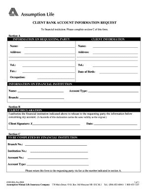Client Bank Account Information Request Form