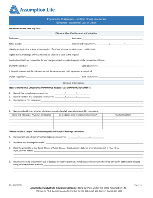 Physician’s Statement – Critical Illness Insurance Claim Form