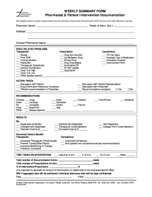 Pharmacist Patient Intervention Documentation Form