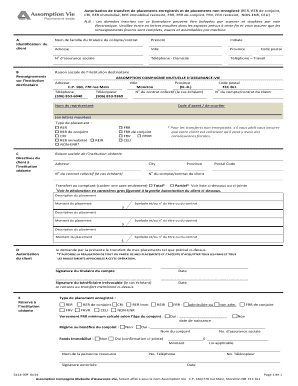 Autorisation de transfert de placements enregistrés et de placements non-enregistrés