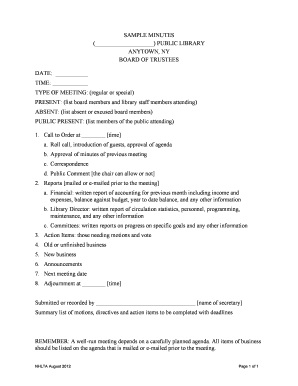SAMPLE MINUTES PUBLIC LIBRARY ANYTOWN NY BOARD OF - librarysample