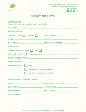 KPH Camps Enrolment Form