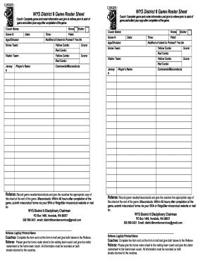 WYS District 6 Game Roster Sheet
