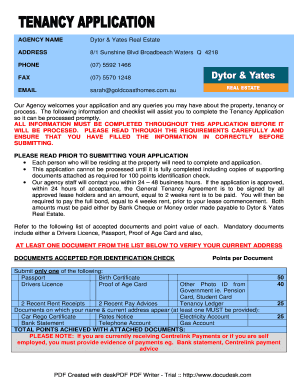 Australian Tenancy Application Form